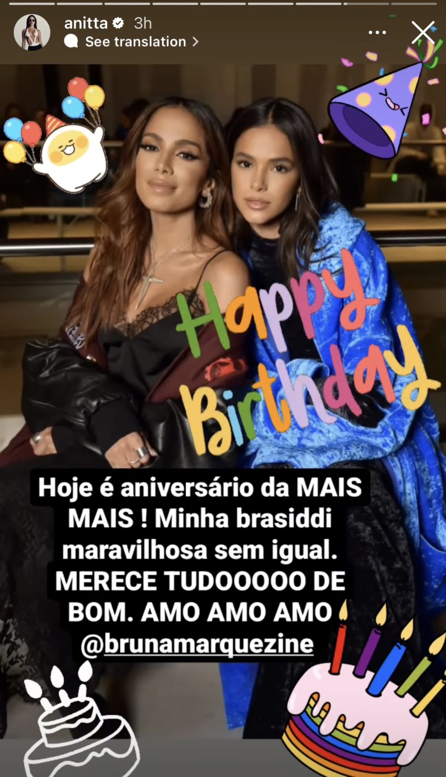 Anitta comemora aniversário de Bruna Marquezine Merece tudo de bom