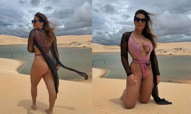 No Ceará, Geisy Arruda posa com biquíni minusculo e web vai à loucura