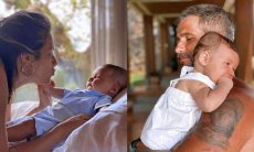 Giovanna Ewbank e Bruno Gagliasso posam com Zyan para celebrar o quarto mês do filho