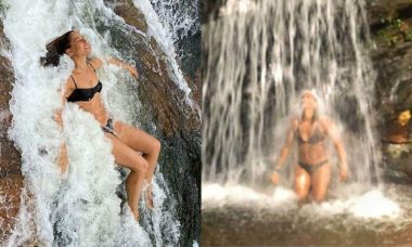 Camila Pitanga posa em foto curtindo banho de cachoeira
