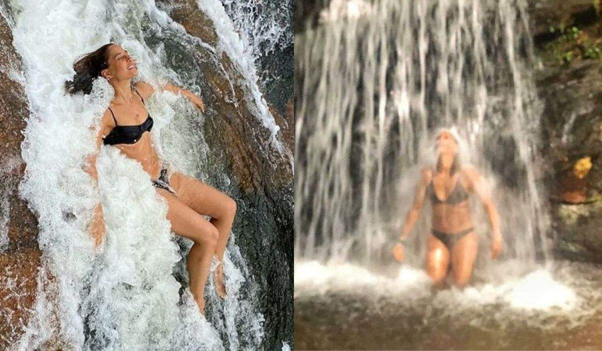 Camila Pitanga posa em foto curtindo banho de cachoeira