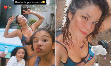 Samara Felippo curte dia de piscina com as filhas