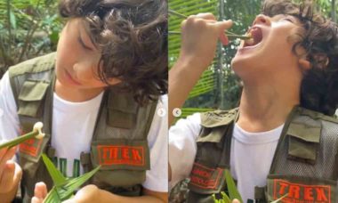 Danni Suzuki e Kauai comem larvas na Amazônia. Foto: Reprodução Instagram