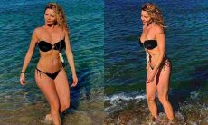Aos 49 anos, Rita Guedes exibe as curvas em clique de biquíni curtindo uma praia