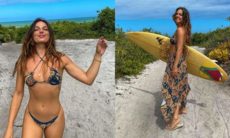 Isis Valverde surge pronta para surfar durante férias na Bahia: "seguindo o sol sempre"