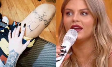 Luísa Sonza fala sobre tatuagem do seu bumbum na perna de Vitão: "achei superfofo"