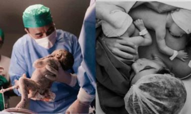 André Rizek exibe novas fotos do parto dos gêmeos com Andréia Sadi