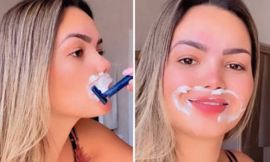 Suzanna Freitas depila o buço e se diverte: "Giletada nele"