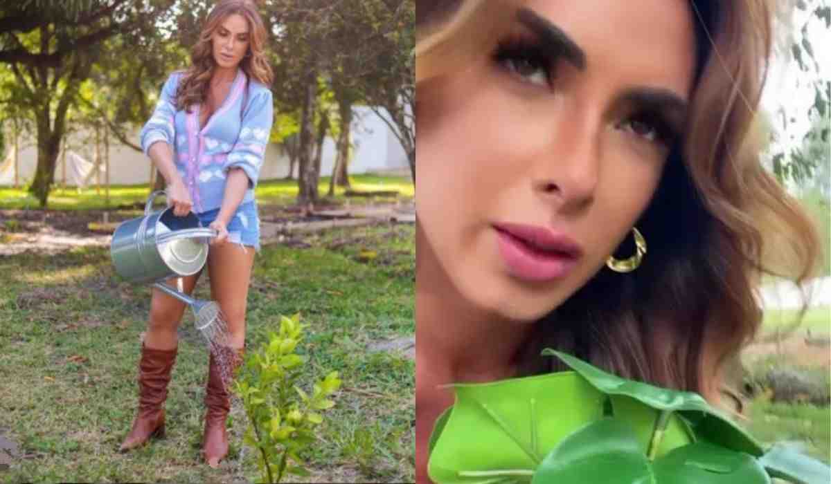 Nicole Bahls planta costela-de-adão de plástico: 'uma semana aguando'