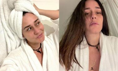 Alessandra Negrini posa de cara limpa pós banho e surpreende os fãs