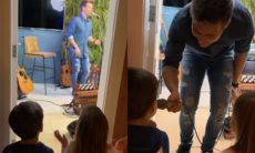Thais Fersoza filma filhos curtindo e cantando em live de Michel Teló