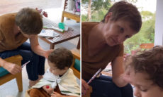 Sônia Bridi corta o cabelo do neto em casa: "Salão da vovó"