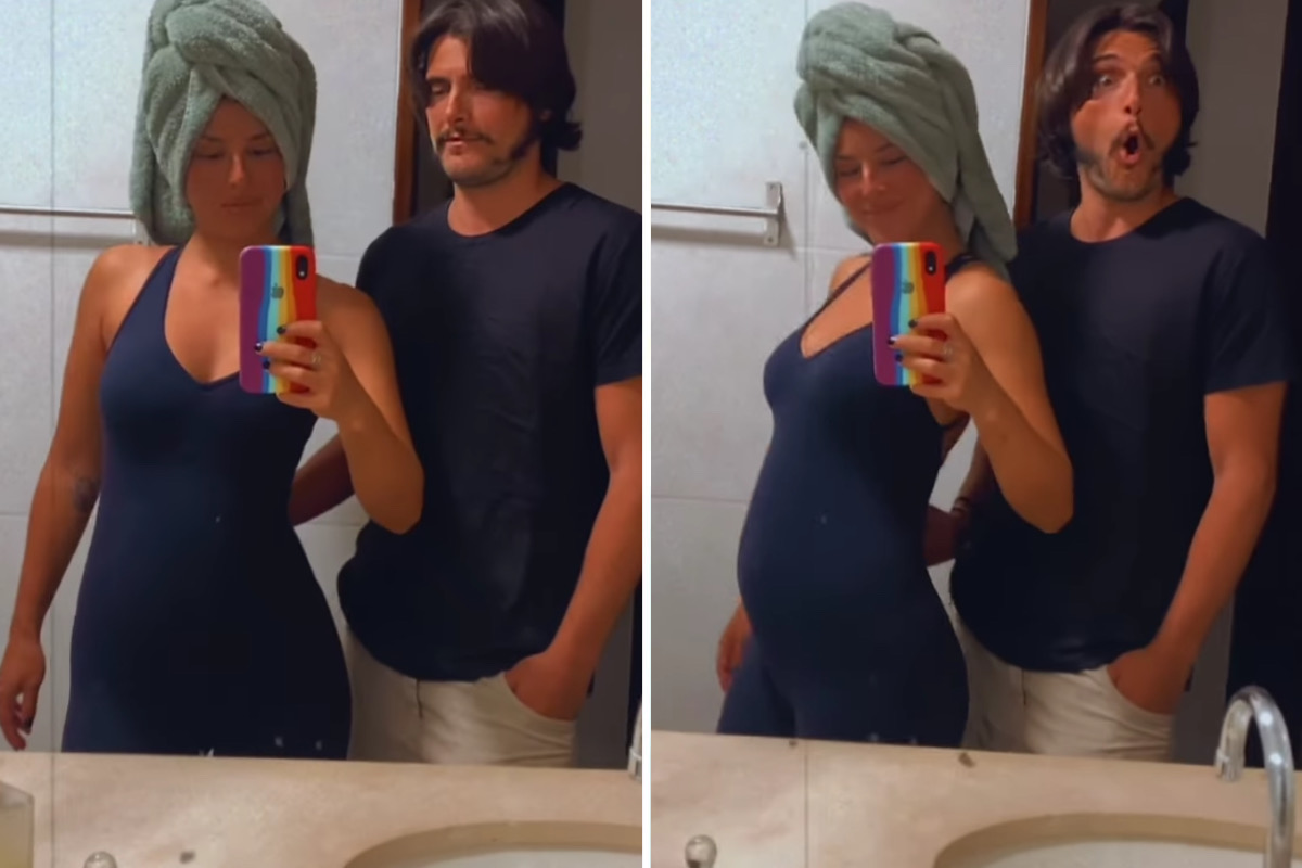 Yanna Lavigne posa ao lado de Bruno Gissoni e brinca sobre barriga de gravidez