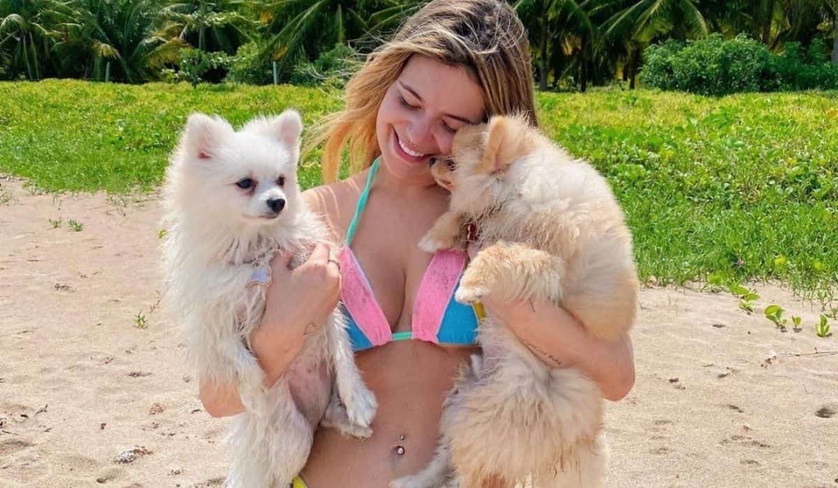 Viih Tube encanta fãs ao posar com cachorrinhos na praia: 'paz terrível'