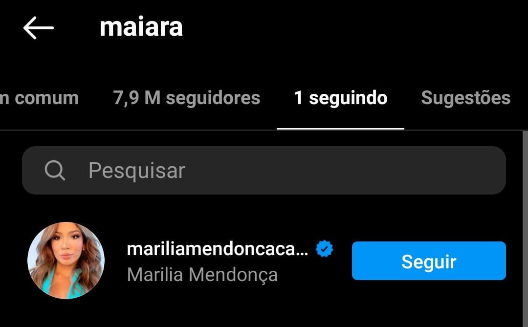 Maiara passa a seguir somente Marília Mendonça no Instagram (Foto: Reprodução/Instagram)