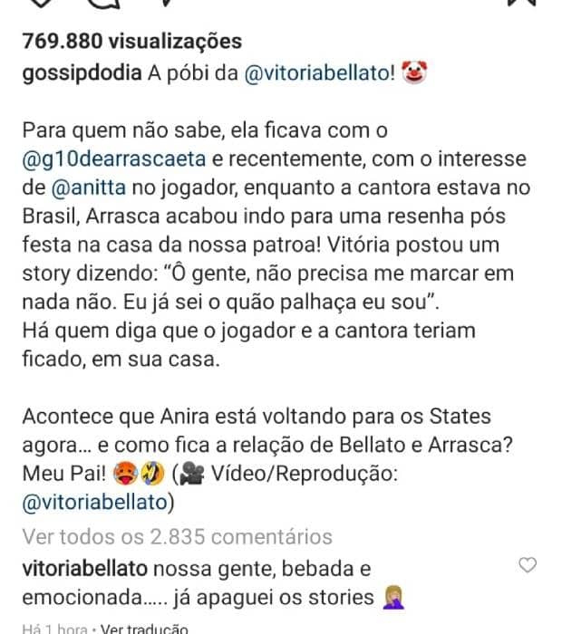 Ex-affair de Arrascaeta desabafa após caso com Anitta: 'a palhaça eu sou' (Foto: Reprodução/Instagram)