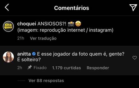Anitta sobre Arrascaeta do Flamengo: 'quem é esse jogador? É solteiro?' (Foto: Reprodução/Instagram)
