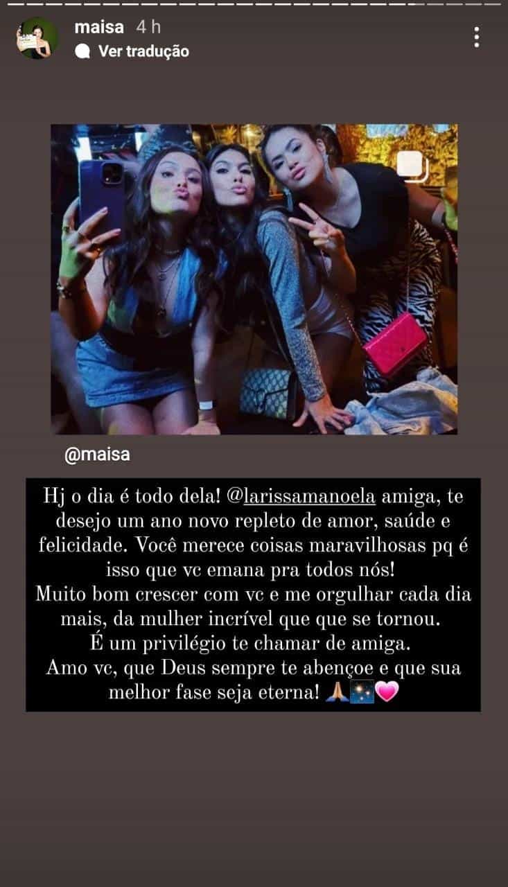 Maisa Silva parabeniza Larissa Manoela: 'privilégio te chamar de amiga' (Foto: Reprodução/Instagram)