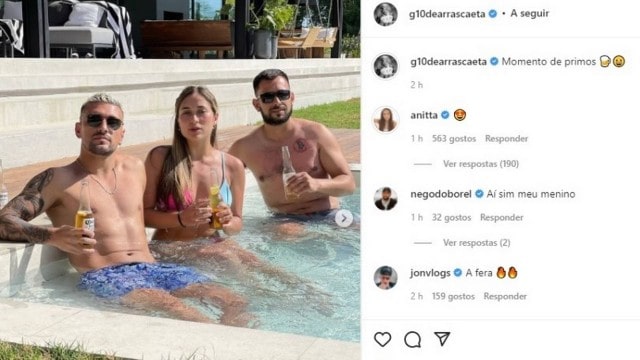 Anitta comenta em clique de Arrascaeta e web pira (Foto: Reprodução/Instagram)