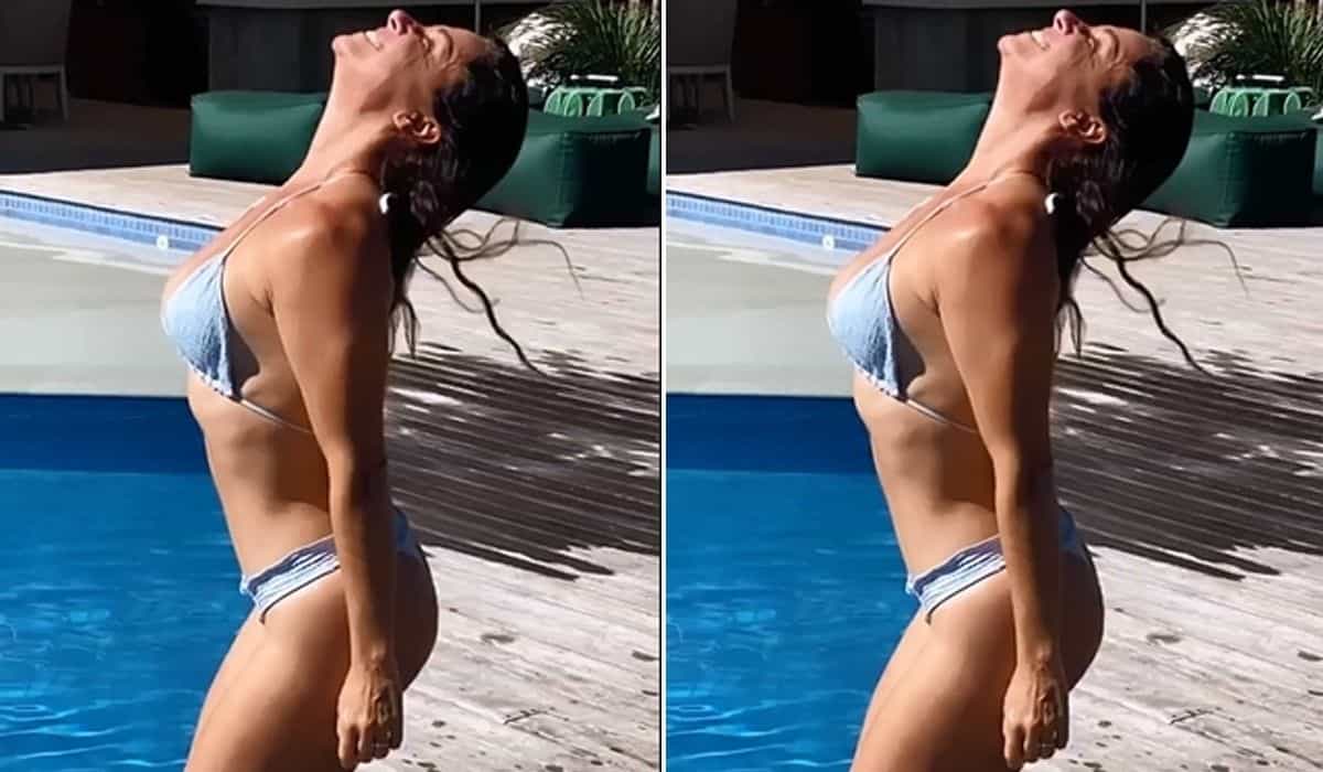 Giovanna Antonelli se refresca em piscina de biquíni: 'dia de sol'