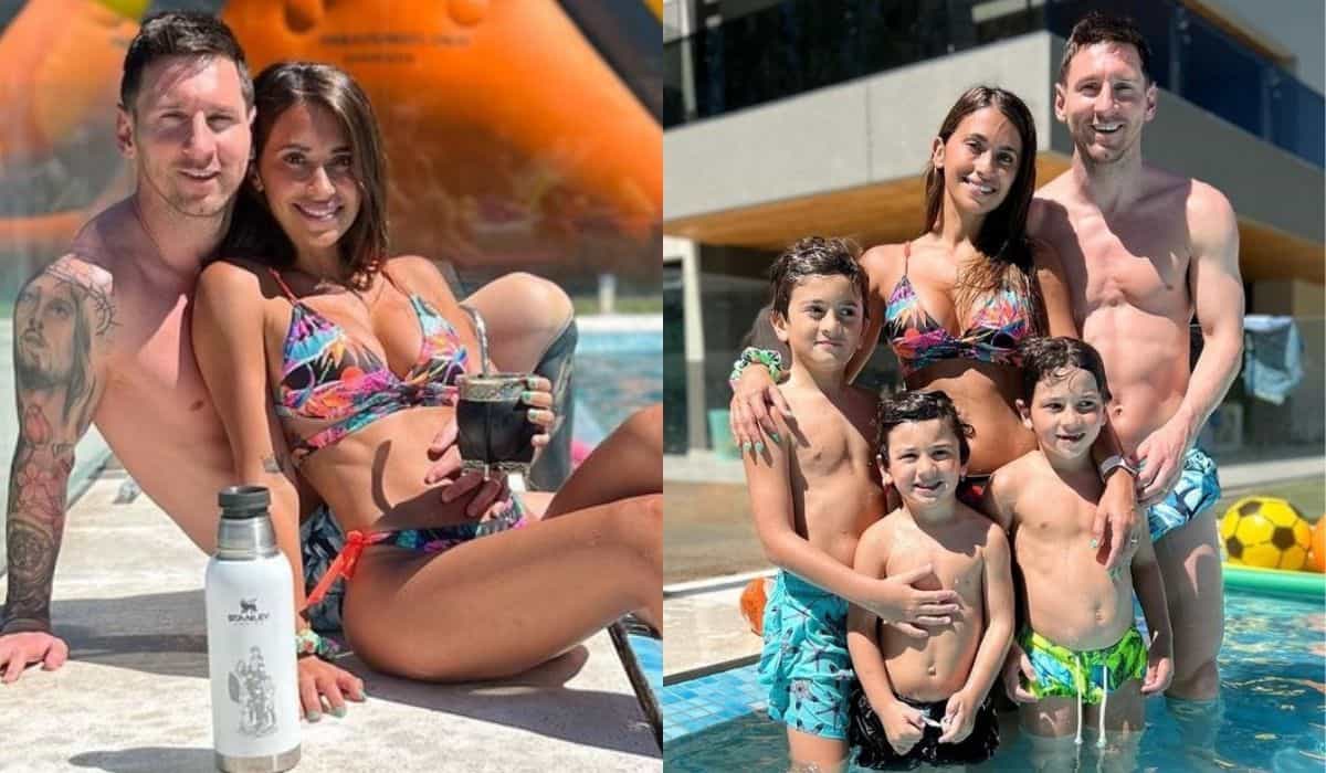 Messi posa com mulher e filhos durante viagem de férias na Argentina
