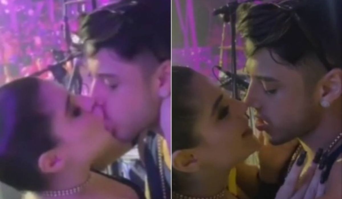 Gkay dá beijão no cantor Kevi Jonny na última noite de festas da 'Farofa'