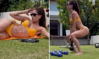 Romana Novais posta vídeo de biquíni treinando ao ar livre