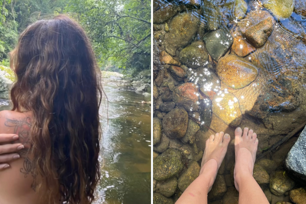 Mariana Goldfarb faz topless em passeio na natureza