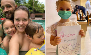 Filha de Rafael Cardoso e Mariana Bridi toma vacina contra Covid-19