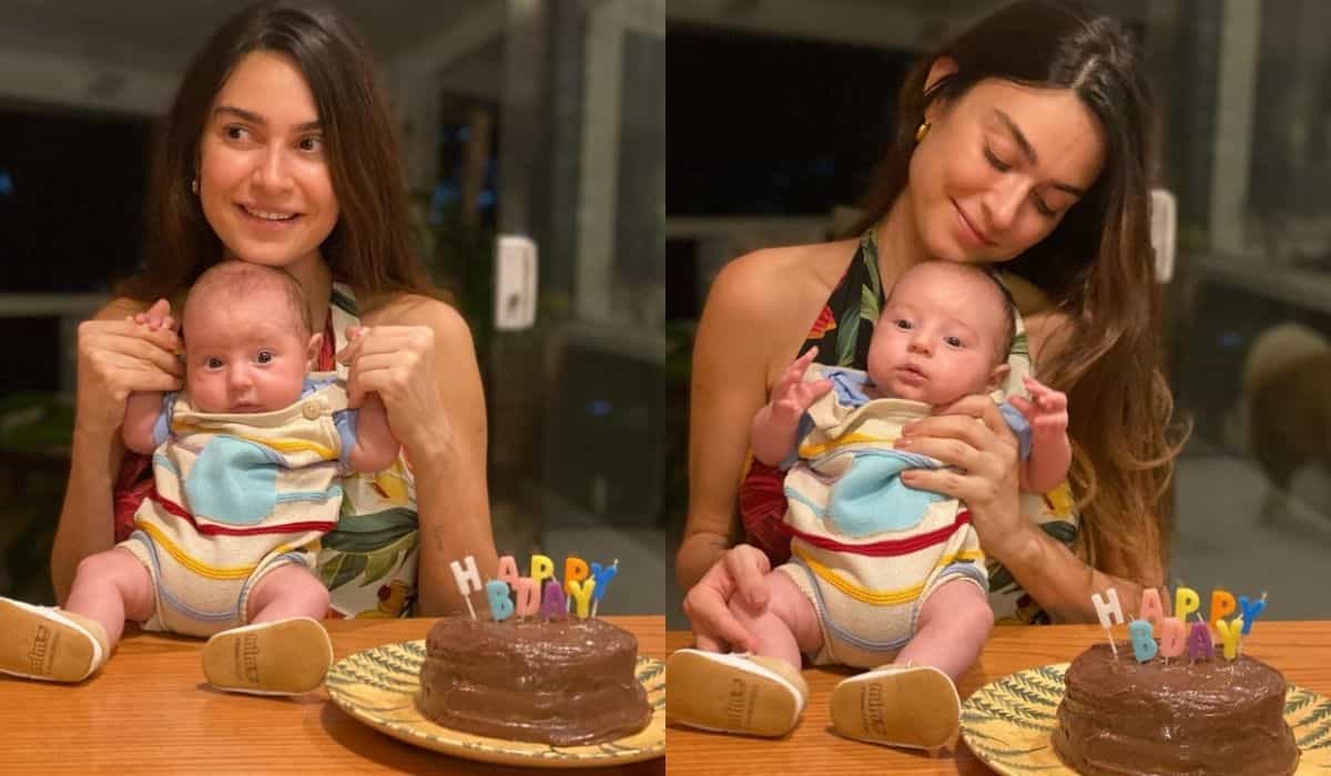 Thaila Ayala celebra 2 meses do filho, Francisco, com bolo: 'maior amor'