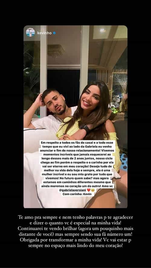 Kevinho e Gabriela anunciam o fim do namoro: 'jamais esquecerei' (Foto: Reprodução/Instagram)
