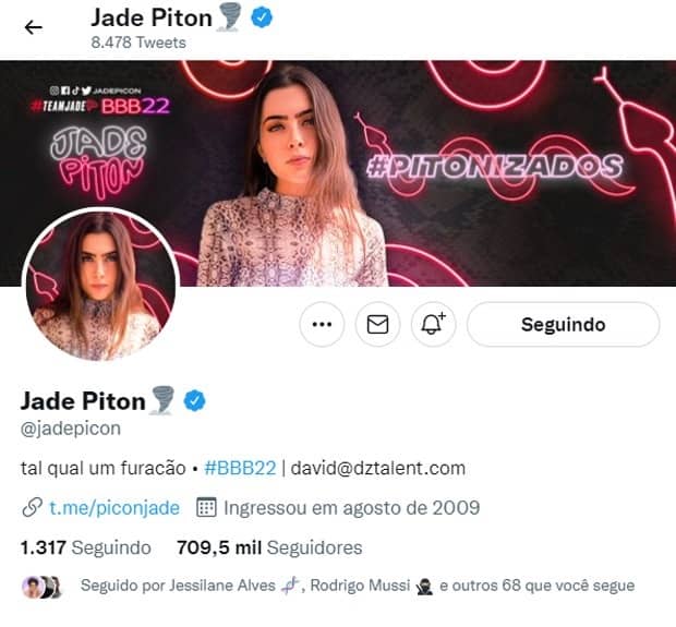 Equipe de Jade brinca ao aderir o apelido que viralizou na web: 'Piton' (Foto: Reprodução/Instagram)