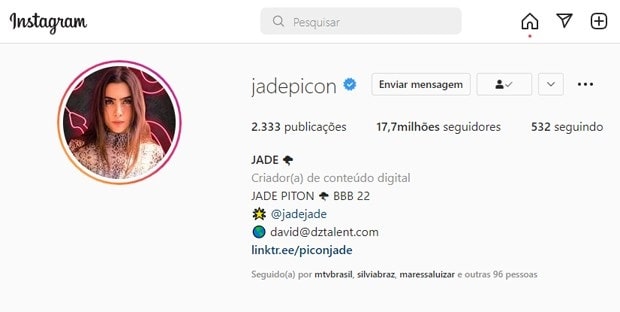 Equipe de Jade brinca ao aderir o apelido que viralizou na web: 'Piton' (Foto: Reprodução/Instagram)