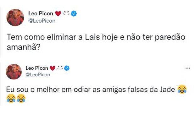 Leo Picon sugere eliminação de Laís: 'odeio as amigas falsas da Jade' (Foto: Reprodução/Instagram/Globo)