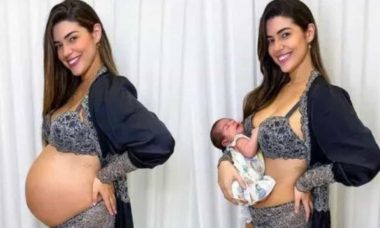 Vivian Amorim compara corpo antes e depois do parto da filha