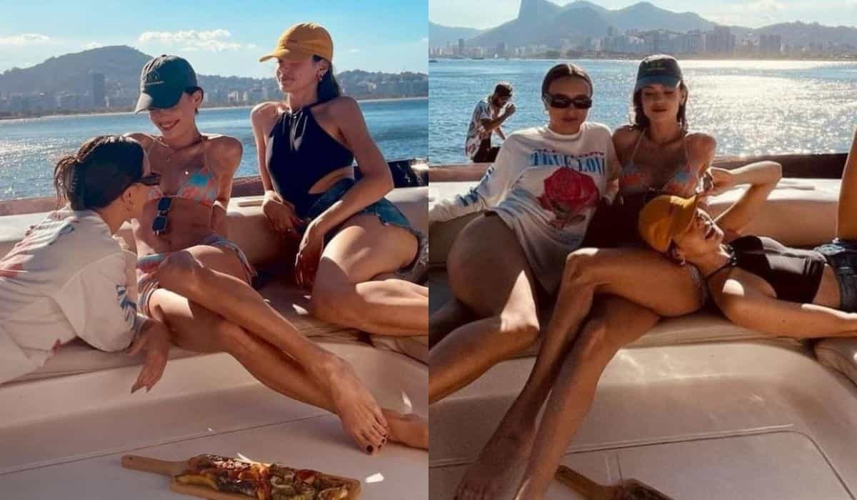 Rafa Kalimann curte passeio de barco com Camila Queiroz e Vitória Strada