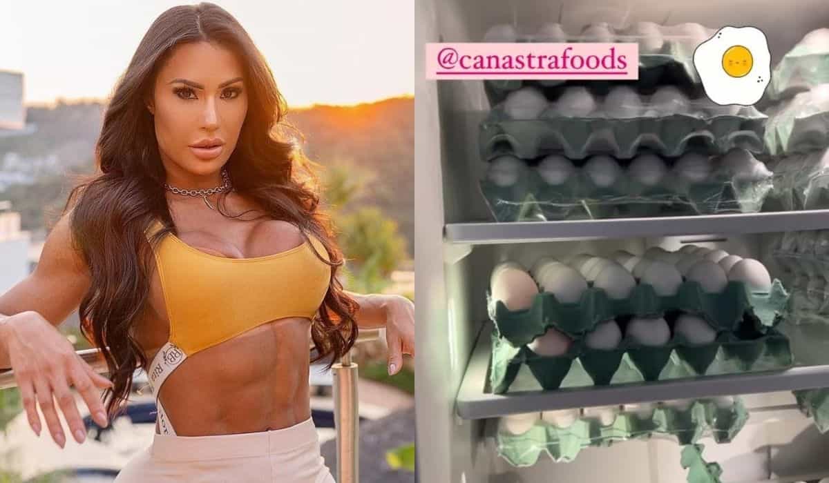 Gracyanne Barbosa exibe seu estoque de ovos: 'geladeira fitness'