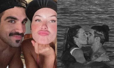 Caio Castro posa aos beijos com a namorada durante viagem