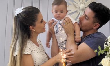 Cacau Colucci e Bruno Lima celebram batismo do primeiro filho