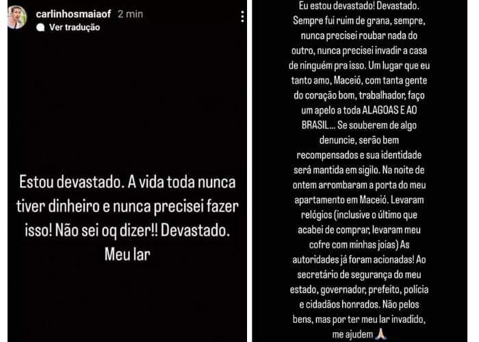 Carlinhos Maia fala sobre assalto em seu apartamento: 'estou devastado' (Foto: Reprodução/Instagram)