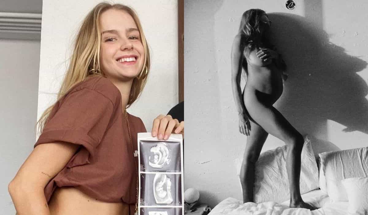 Isabella Scherer posa nua e exibe barrigão da gravidez de gêmeos
