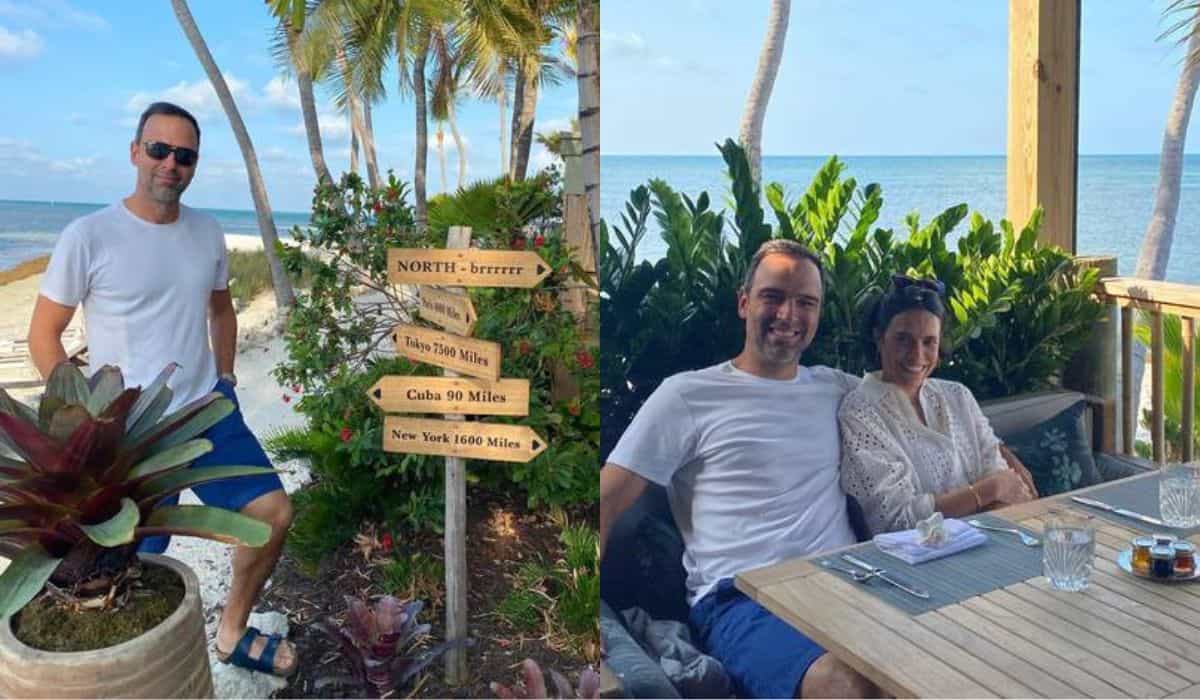 Após o BBB, Tadeu Schmidt posa curtindo viagem de férias com a esposa
