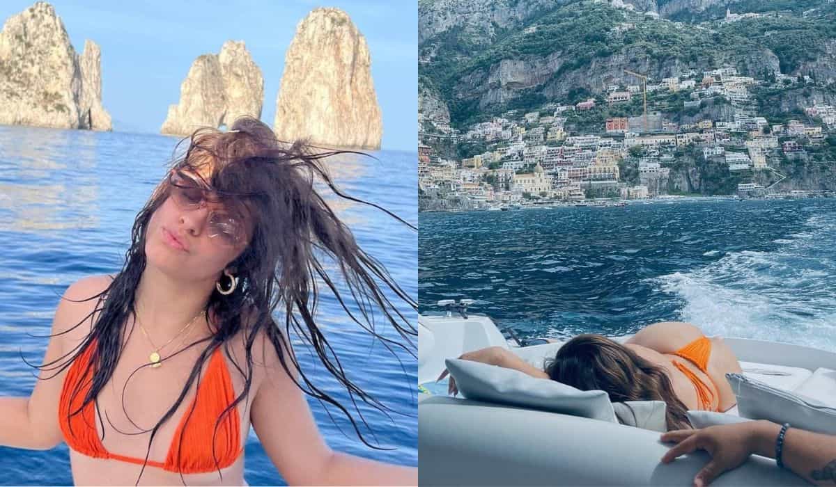 Camila Cabello curte passeio de barco com biquíni cavado na Itália