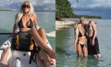Kim Kardashian curte passeio romântico pelo mar com o namorado