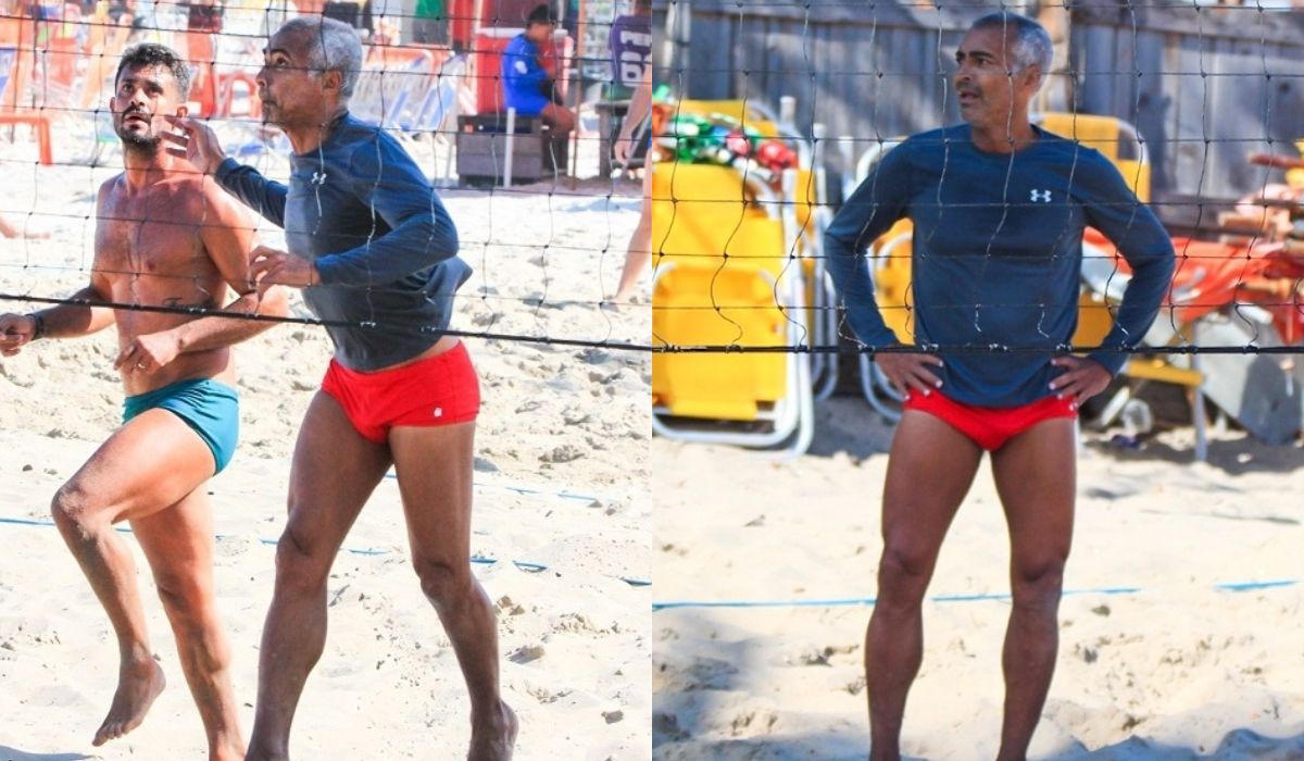 Romário curte dia de sol para praticar futevôlei em praia do Rio