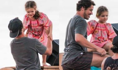 José Loreto curte quiosque na praia com a filha: 'amore mio'