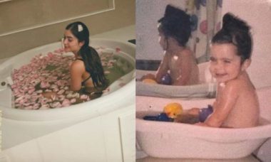 Jade Picon relembra infância ao posar em banheira com rosas