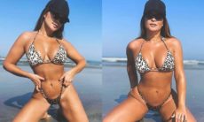 Geisy Arruda exibe marquinha de bronzeado na praia: 'filha do sol'