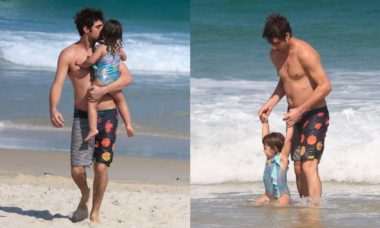 Rafael Vitti curte dia de sol na praia com a filha, Clara Maria
