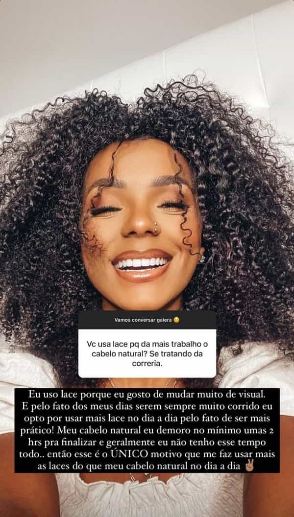 Brunna Gonçalves explica motivo de usar pouco o cabelo natural (Foto: Reprodução/Instagram)